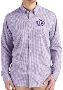 Cutter and Buck TCU Horned Frogs Mens Purple Vault Gingham LS Woven Long Sleeve Dress Shirt