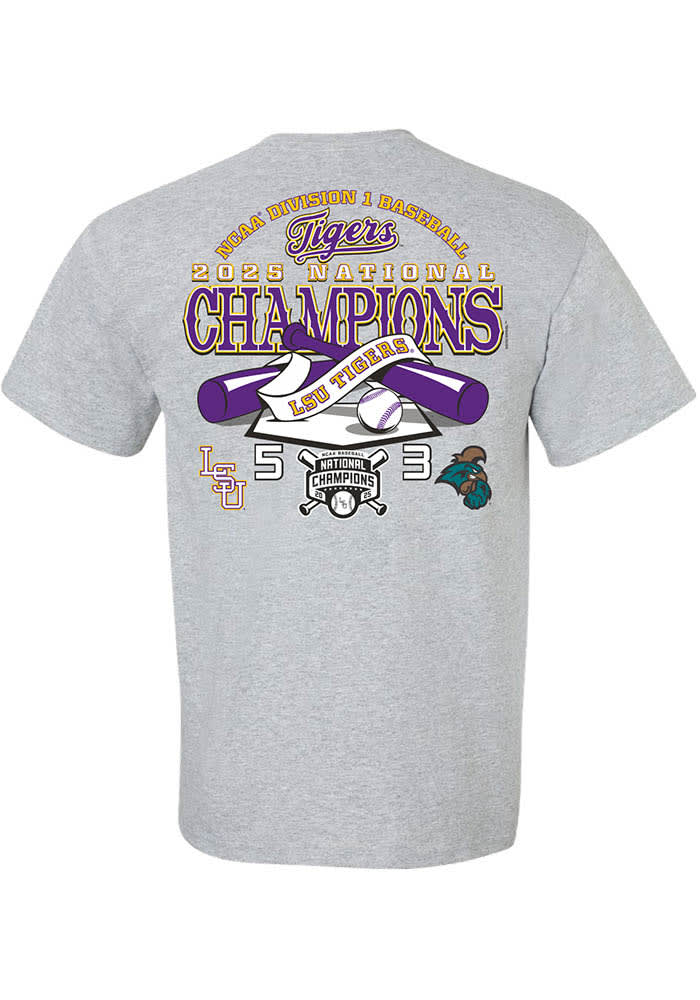 LSU Tigers Grey National Champions Score Short Sleeve T Shirt