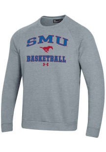 Under Armour SMU Mustangs Mens Grey Basketball Rival Long Sleeve Crew Sweatshirt