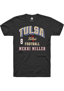 Mekhi Miller Rally Mens Black Tulsa Golden Hurricane NIL Arch Logo Player T Shirt