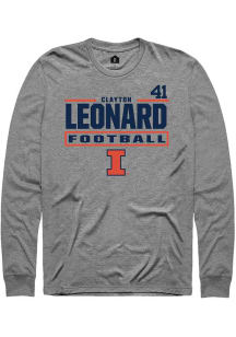 Clayton Leonard Mens Graphite Illinois Fighting Illini NIL Stacked Box Long Sleeve Player T Shirt