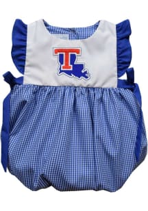 Vive La Fete Louisiana Tech Bulldogs Baby Girls Blue Gingham Bubble Short Sleeve Dress