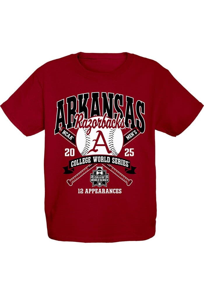 Arkansas Razorbacks Youth Cardinal CWS Bound 2025 Short Sleeve T-Shirt