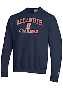 Champion Illinois Fighting Illini Mens Navy Blue Grandma Powerblend Long Sleeve Crew Sweatshirt