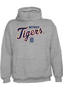 Detroit Tigers Youth Grey Script Wordmark Long Sleeve Hoodie