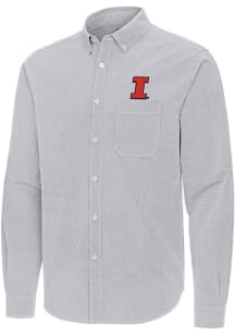 Mens Illinois Fighting Illini Ash Antigua Porter Long Sleeve Dress Shirt