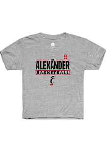 Dee Alexander Cincinnati Bearcats Youth Grey NIL Stacked Box Player Tee