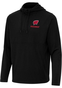 Mens Wisconsin Badgers Black Antigua Connected Qtr Zip