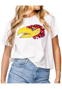 Queen of Sparkles Kansas Jayhawks Womens White Floral Mascot Short Sleeve T-Shirt