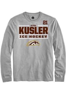 Ryan Kusler Mens Grey Western Michigan Broncos NIL Stacked Box Long Sleeve Player T Shirt