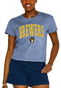 Milwaukee Brewers Womens Blue Mineral Crop Short Sleeve T-Shirt