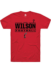 Logan Wilson Cincinnati Bearcats Red Football NIL Stacked Box Short Sleeve Player T Shirt