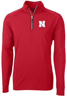 Cutter and Buck Nebraska Cornhuskers Mens Red Adapt Eco Knit Long Sleeve Qtr Zip Pullover