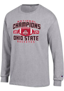 Mens Ohio State Buckeyes Grey Champion 2024 Football National Champion Arch Jersey Tee