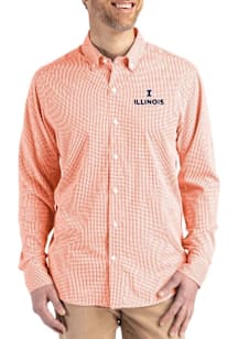 Cutter and Buck Illinois Fighting Illini Mens Orange Skyline Long Sleeve Dress Shirt