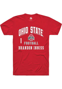 Brandon Inniss Rally Mens Red Ohio State Buckeyes NIL Arch Logo Player T Shirt