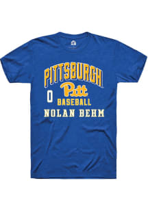 Nolan Behm Rally Mens Blue Pitt Panthers NIL Arch Logo Player T Shirt