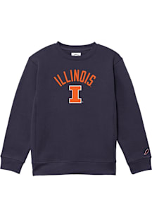 Illinois Fighting Illini Youth Navy Blue Vintage Arch Mascot Long Sleeve Crew Sweatshirt