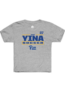Adoo Yina Youth Grey Pitt Panthers NIL Stacked Box Short Sleeve Player T-Shirt