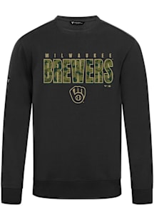 Levelwear Milwaukee Brewers Mens Black Zane Protect Long Sleeve Crew Sweatshirt