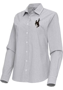 Antigua Wyoming Cowboys Womens Porter Long Sleeve Ash Dress Shirt