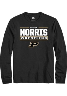 Dustin Norris Mens Black Purdue Boilermakers NIL Stacked Box Long Sleeve Player T Shirt