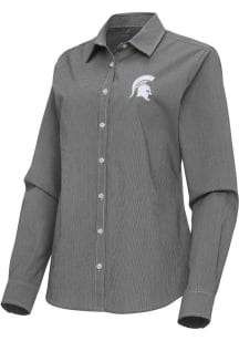 Womens Michigan State Spartans Black Antigua Porter Long Sleeve Dress Shirt
