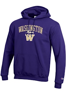 Champion Washington Huskies Mens Purple Mom Script Powerblend Long Sleeve Hoodie