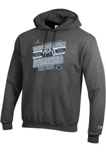 Mens Penn State Nittany Lions Ash Champion 2025 Wrestling National Champions Powerblend Hooded Swe..