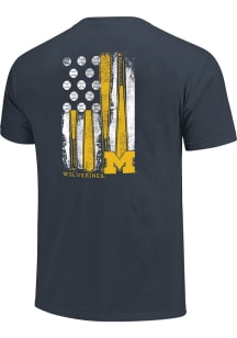 Michigan Wolverines Baseball Flag Short Sleeve T Shirt - Navy Blue