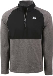 Mens Minnesota Golden Gophers Black Cutter and Buck Adapt Eco Hybrid Qtr Zip Pullover