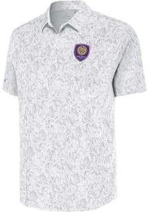 Antigua Orlando City SC Mens White Lush Woven Short Sleeve Dress Shirt