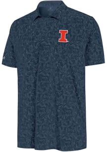 Mens Illinois Fighting Illini Navy Blue Antigua Lush Short Sleeve Polo Shirt