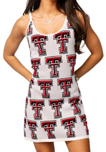 Queen of Sparkles Texas Tech Red Raiders Womens White Rhinestone Knit Tank Short Sleeve Dress