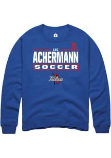 Luc Achermann Rally Mens Blue Tulsa Golden Hurricane NIL Stacked Box Player Crew