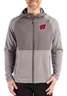 Mens Wisconsin Badgers Graphite Cutter and Buck Peshastin Long Sleeve Full Zip Jacket