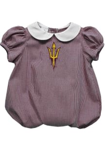 Vive La Fete Arizona State Sun Devils Baby Maroon Gingham Collar Short Sleeve One Piece