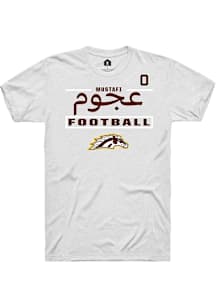 Mustafi Al-Gawari Western Michigan Broncos White Football NIL Stacked Box Short Sleeve Player T Sh..