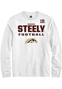 Braden Steely Western Michigan Broncos White Football NIL Stacked Box Long Sleeve Player T Shirt