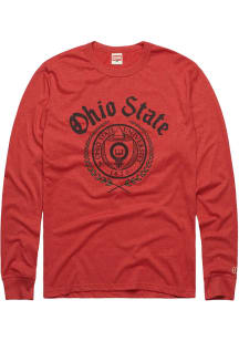 Homage Ohio State Buckeyes Red Old English with Seal Long Sleeve Fashion T Shirt