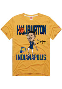 Tyrese Haliburton Indiana Pacers Gold Caricature Short Sleeve Fashion Player T Shirt