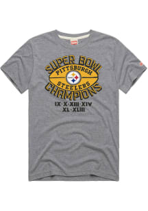 Homage Pittsburgh Steelers Grey Football Super Bowl Champions Short Sleeve Fashion T Shirt
