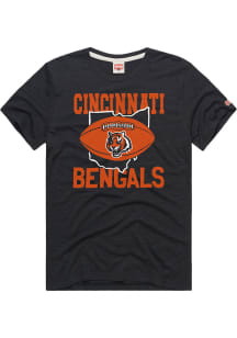 Homage Cincinnati Bengals Black Football With State Shape Short Sleeve Fashion T Shirt