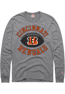 Homage Cincinnati Bengals Grey Rounded Football Heart And Soul Long Sleeve Fashion T Shirt