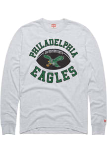 Homage Philadelphia Eagles Ash Football Rounded Heart And Soul Long Sleeve Fashion T Shirt