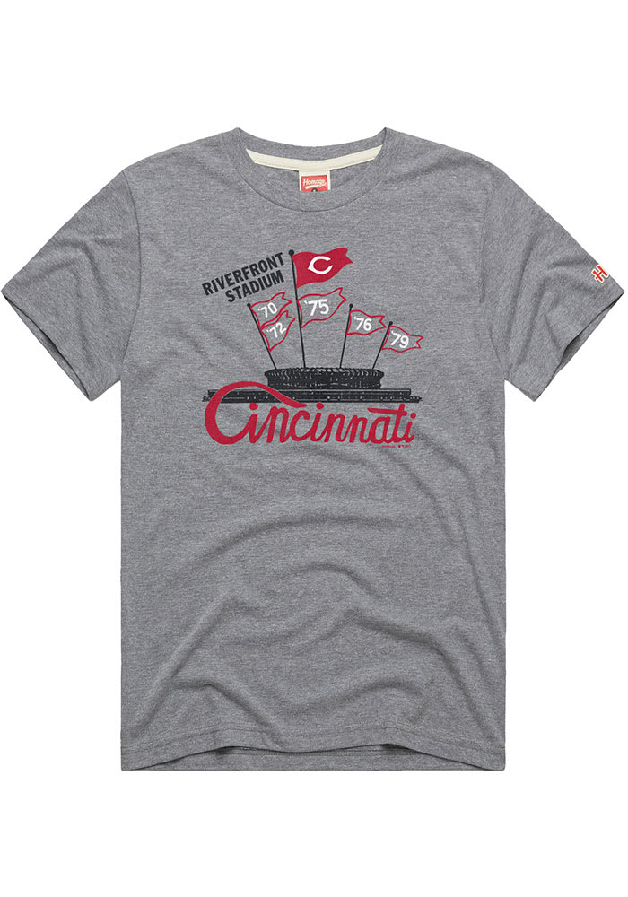 Cincinnati Reds T-Shirt from Homage. | Charcoal | Vintage Apparel from Homage.