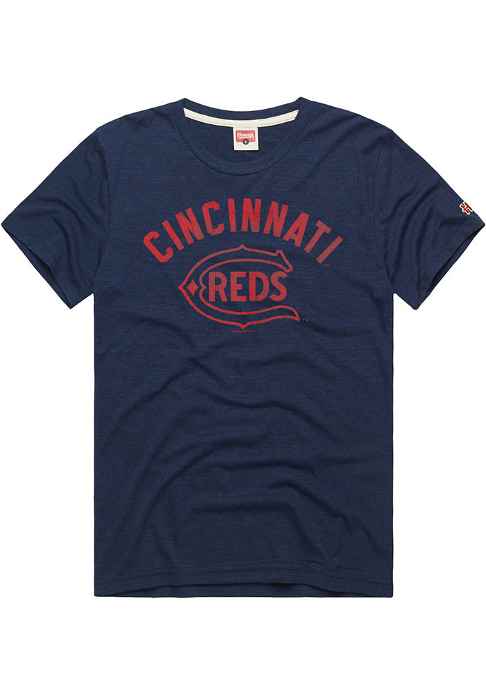 Homage Cincinnati Reds Navy Blue Arch Name Coop Logo Short Sleeve Fashion T Shirt