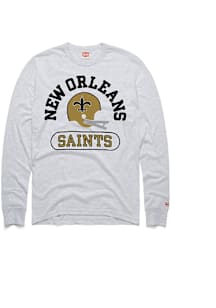 Homage New Orleans Saints Ash Throwback Helmet Long Sleeve Fashion T Shirt