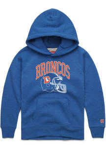Homage Denver Broncos Youth Blue Arched Logo Helmet Long Sleeve Hoodie