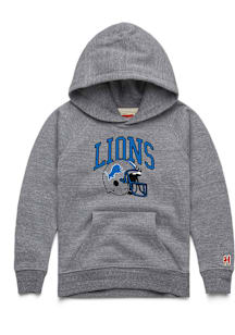 Homage Detroit Lions Youth Grey Arched Logo Helmet Long Sleeve Hoodie